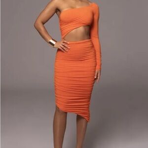 JLUXLABEL Orange One Shoulder Dress